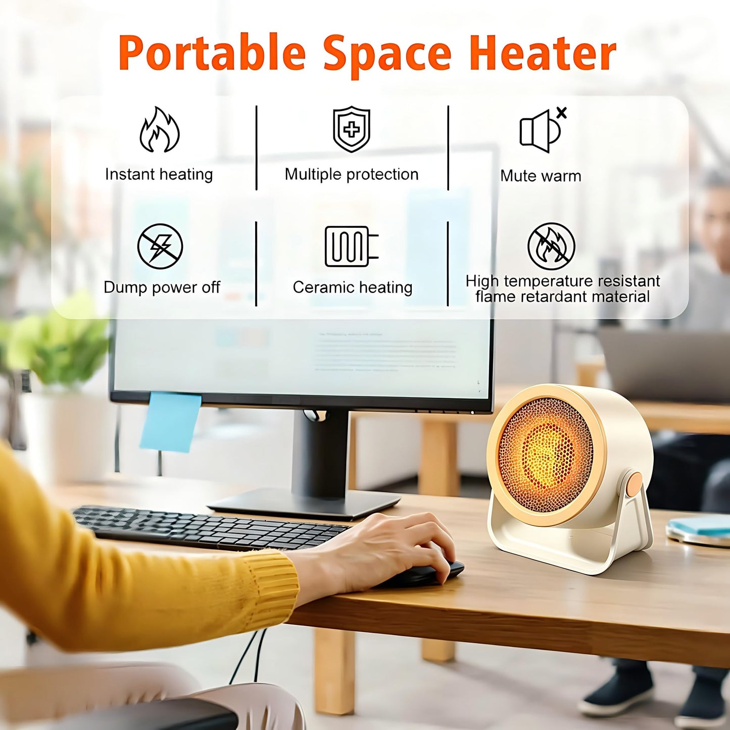1200W Cream Electric Desk Heater - Quiet, Fast, Portable Personal Heating NEW