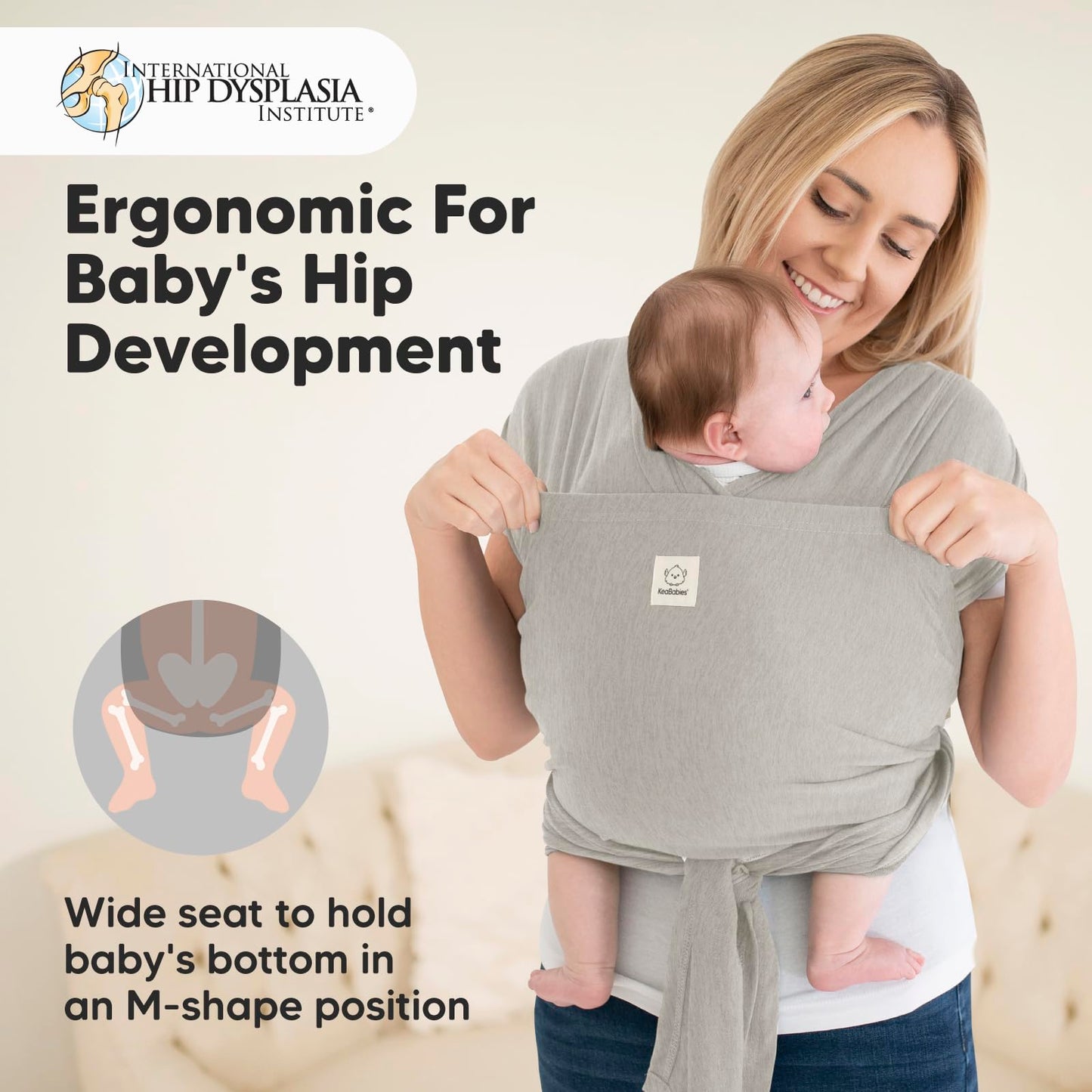 KeaBabies Baby Wrap Carrier Ring Sling Adjustable Comfortable Stone Gray DEMO