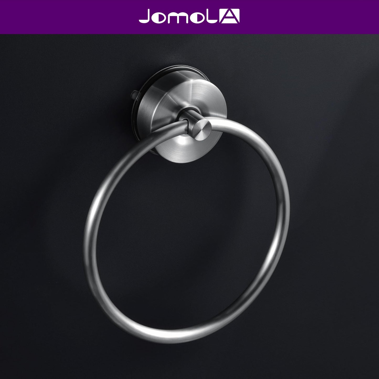 JOMOLA Stainless Steel Suction Towel Ring Holder No-Drill Bathroom Accessory NEW