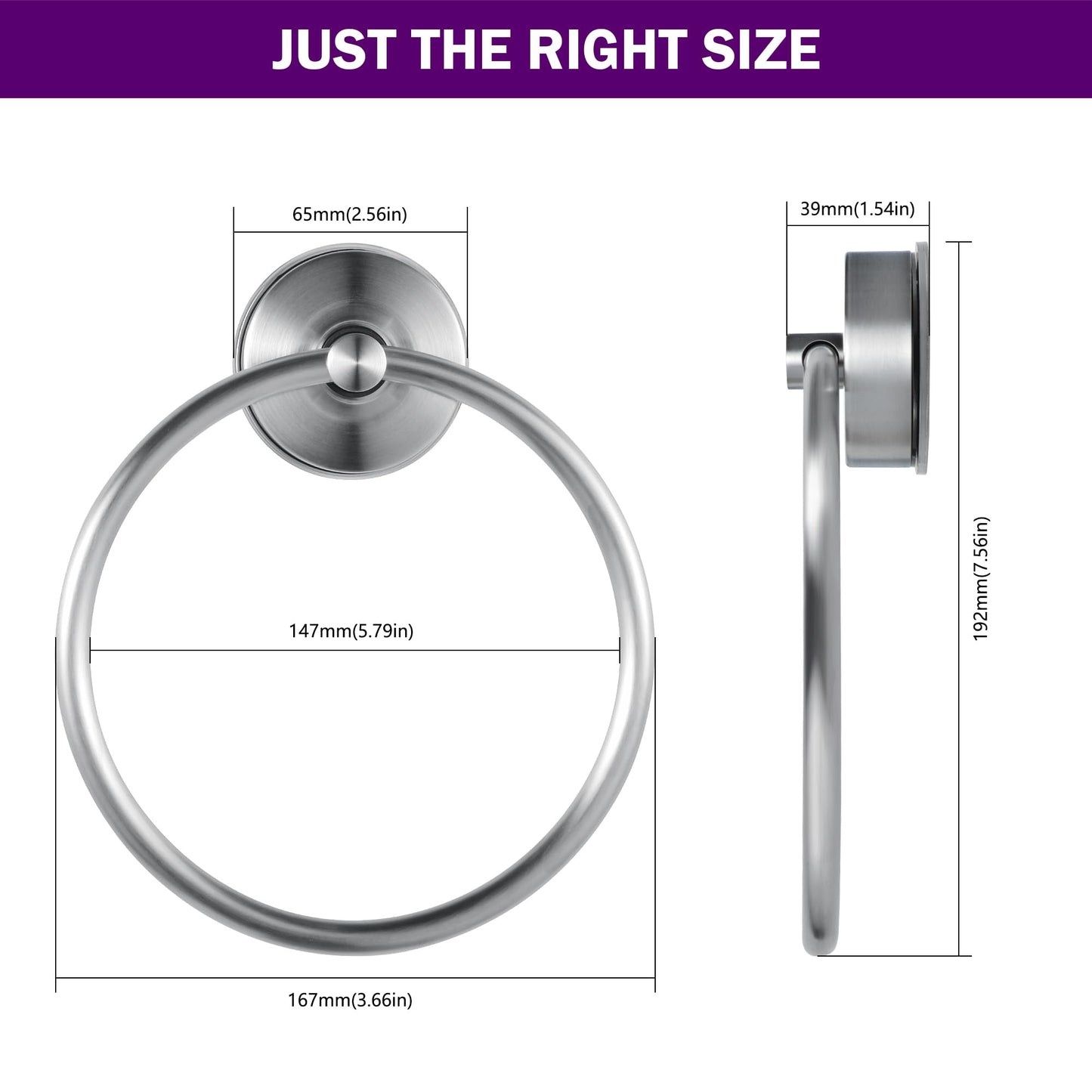 JOMOLA Stainless Steel Suction Towel Ring Holder No-Drill Bathroom Accessory NEW
