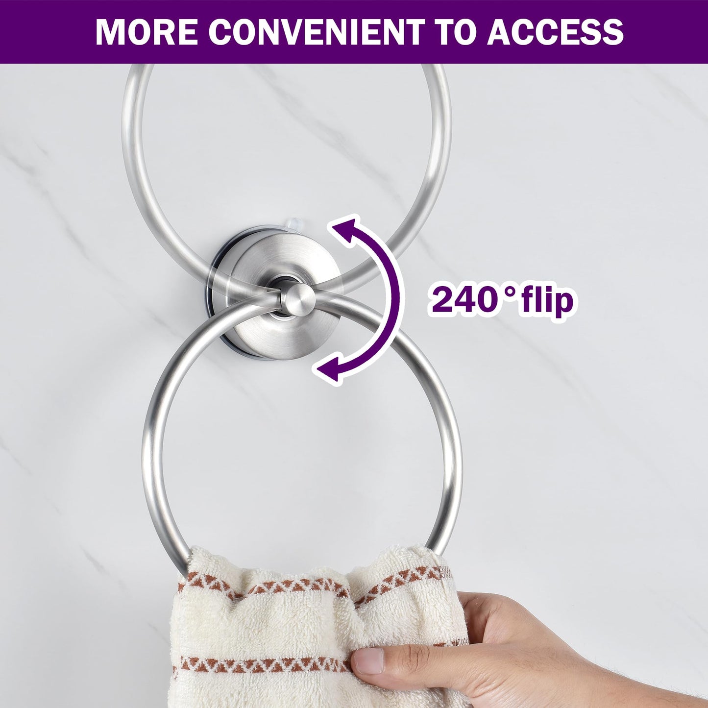 JOMOLA Stainless Steel Suction Towel Ring Holder No-Drill Bathroom Accessory NEW