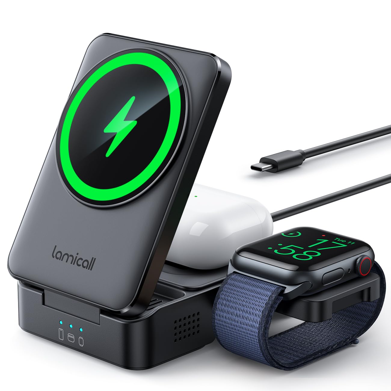 Lamicall 3-in-1 Foldable Wireless Charging Station for iPhone, Apple DEMO
