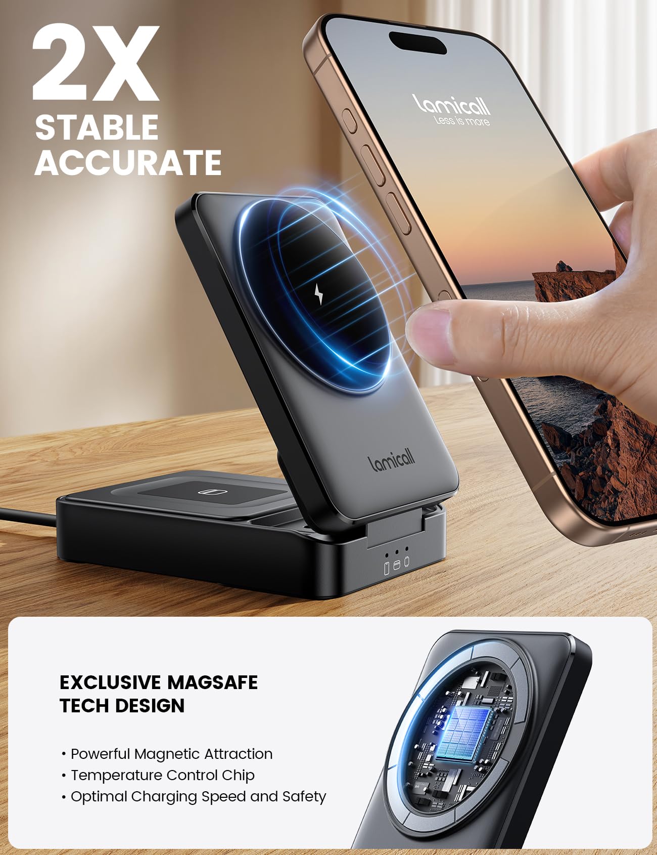 Lamicall 3-in-1 Foldable Wireless Charging Station for iPhone, Apple DEMO