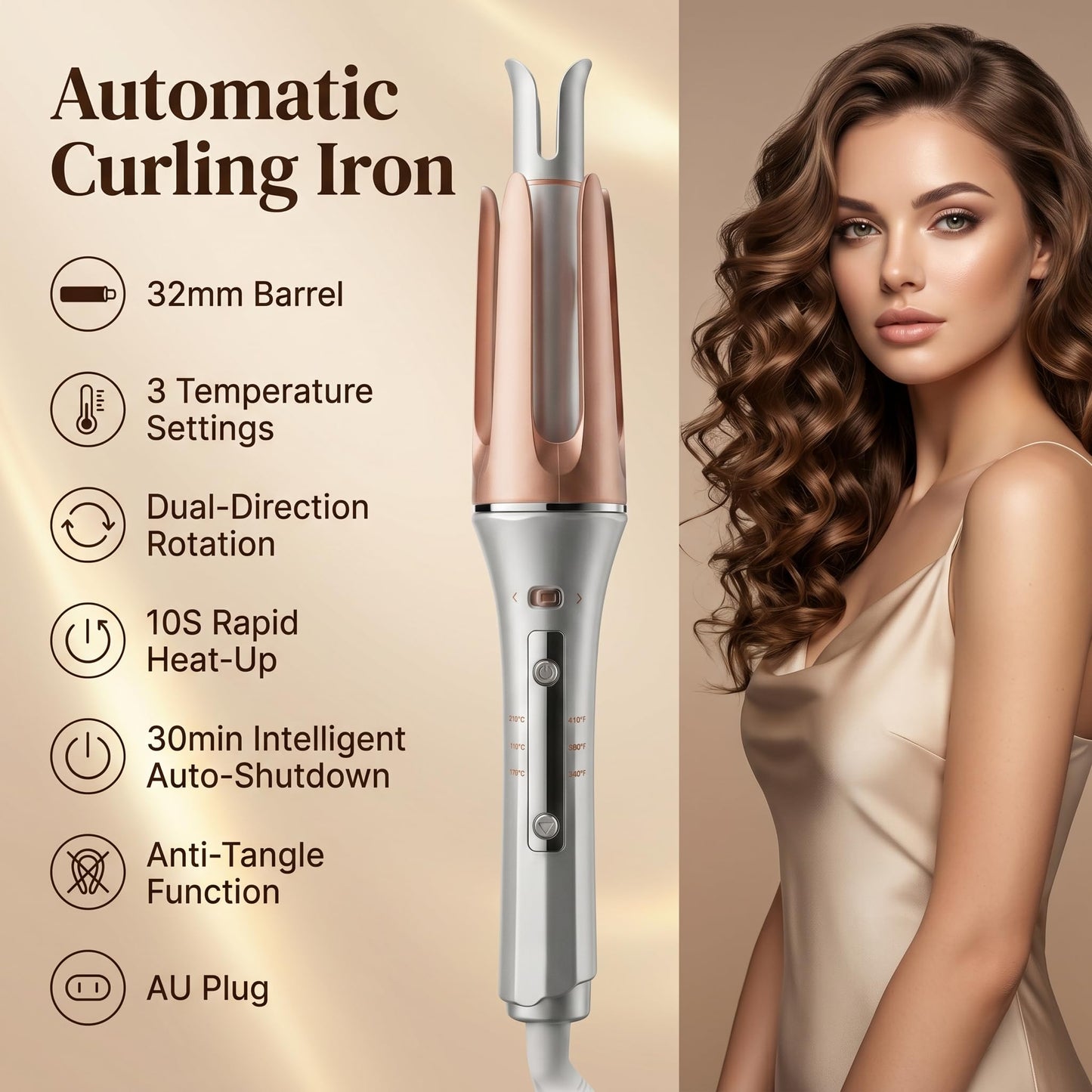 Gold Curling Tongs with 3 Temperature Settings, 5.1 cm Size DEMO