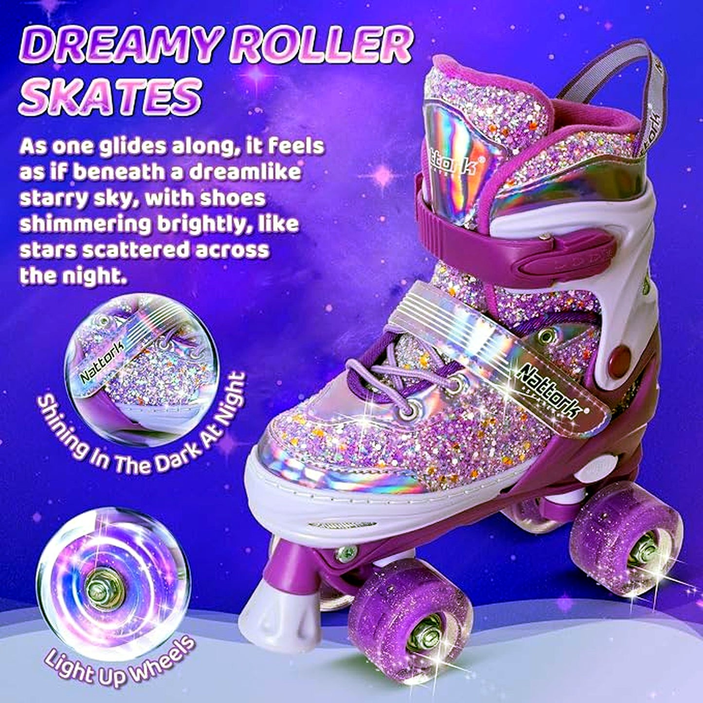 Nattork Kids Adjustable Roller Skates Dream Purple Small(10C-13C) Sizes NEW