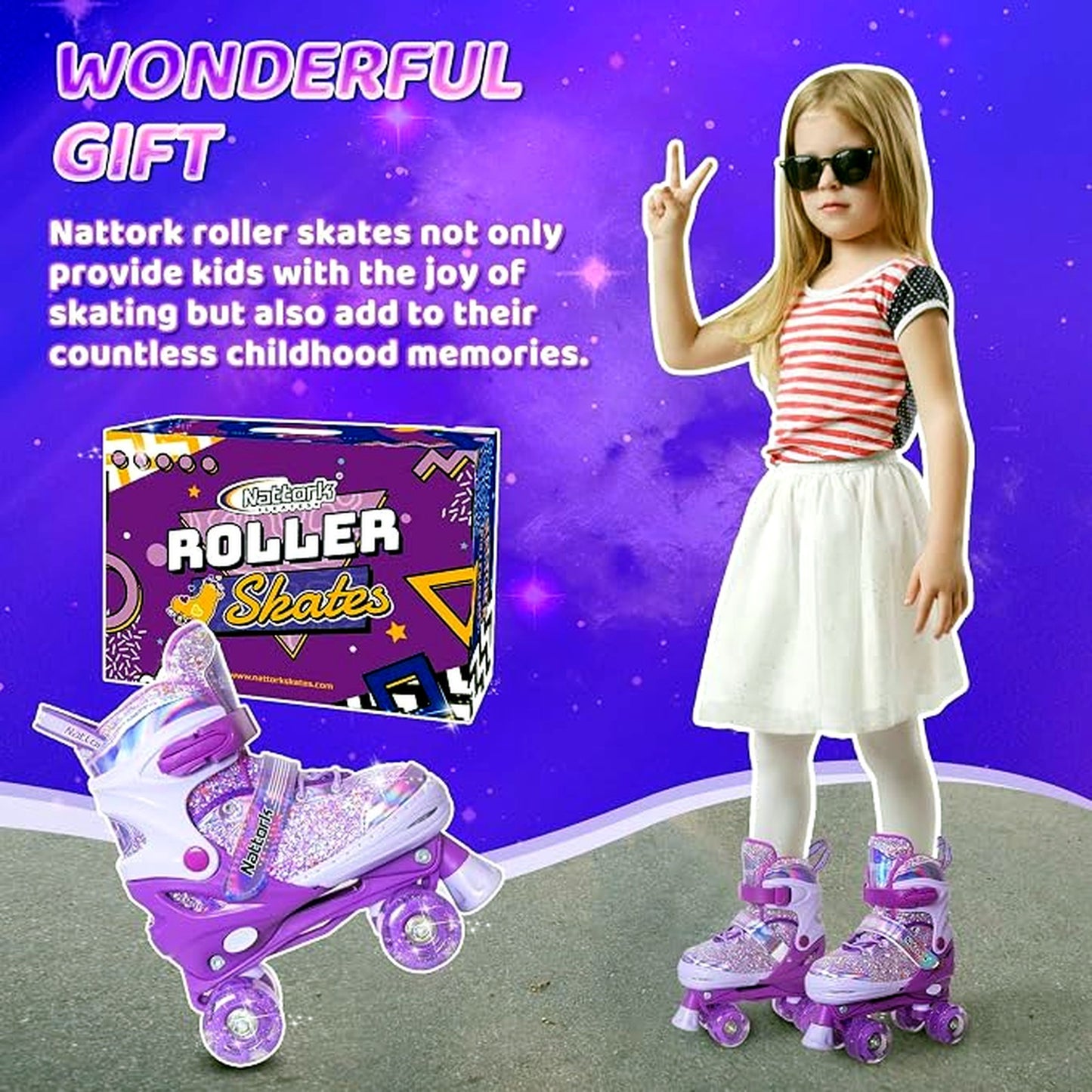 Nattork Kids Adjustable Roller Skates Dream Purple Small(10C-13C) Sizes NEW