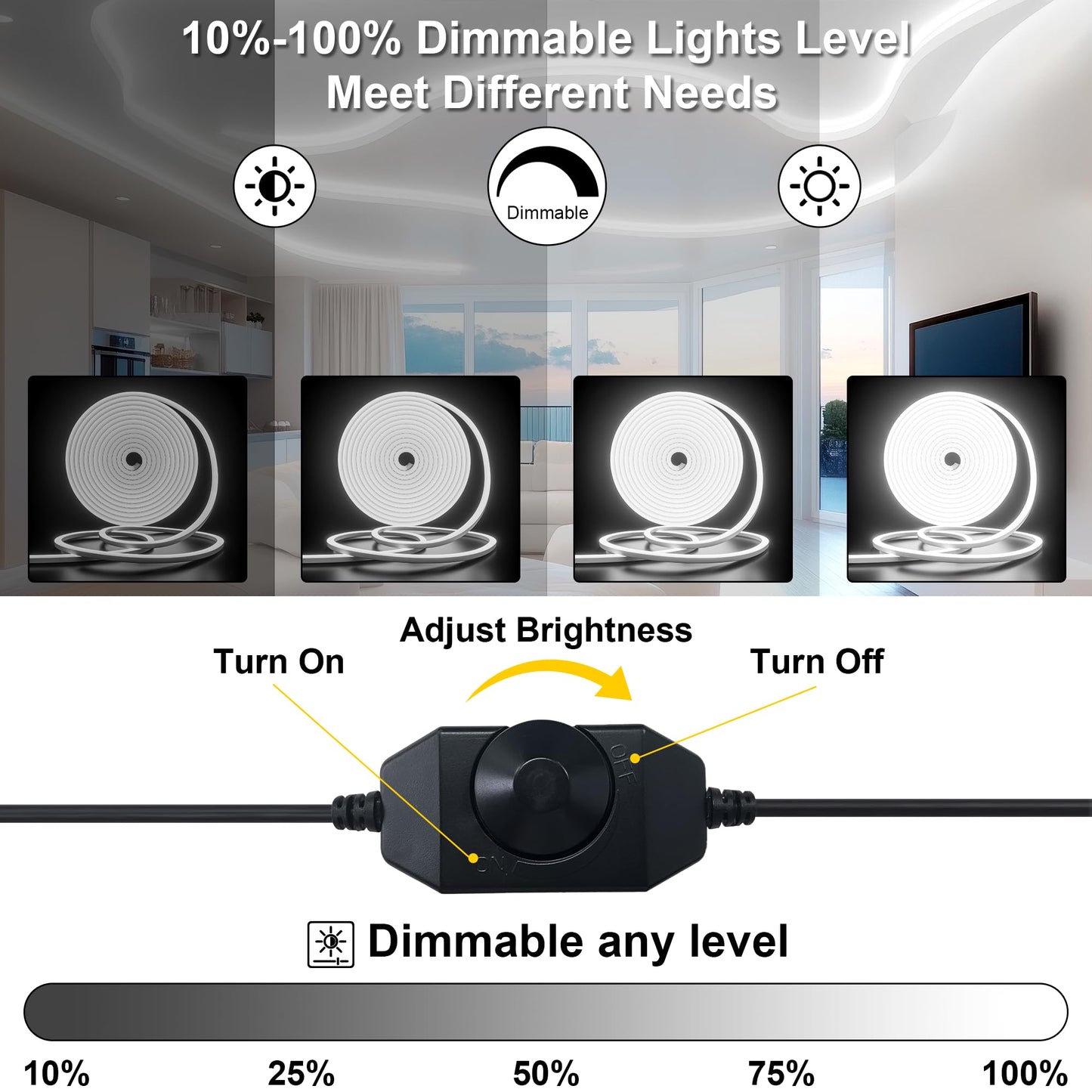 Cozylady 32.8ft LED Strips Dimmable LED Strip Lights, Waterproof IP67, DEMO