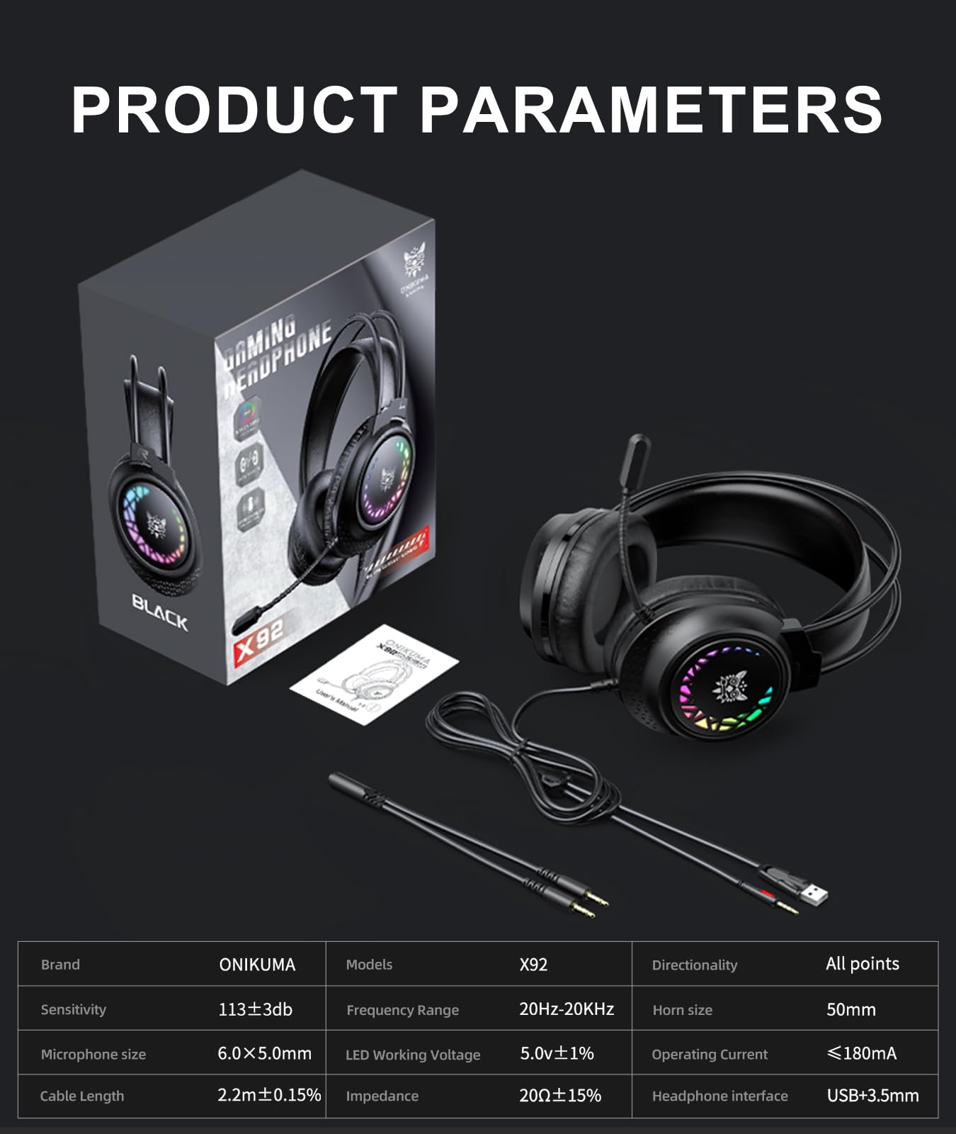 ONIKUMA GAMING Wired Noise Cancelling Black Headset with Microphone DEMO