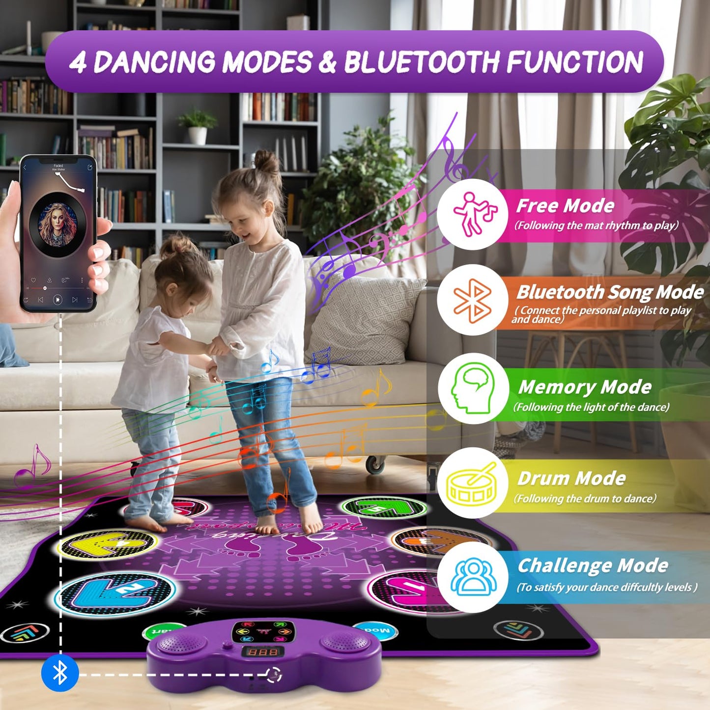 Wireless Bluetooth Light-Up Electronic Dance Pad 6-Key Night Light Purple NEW