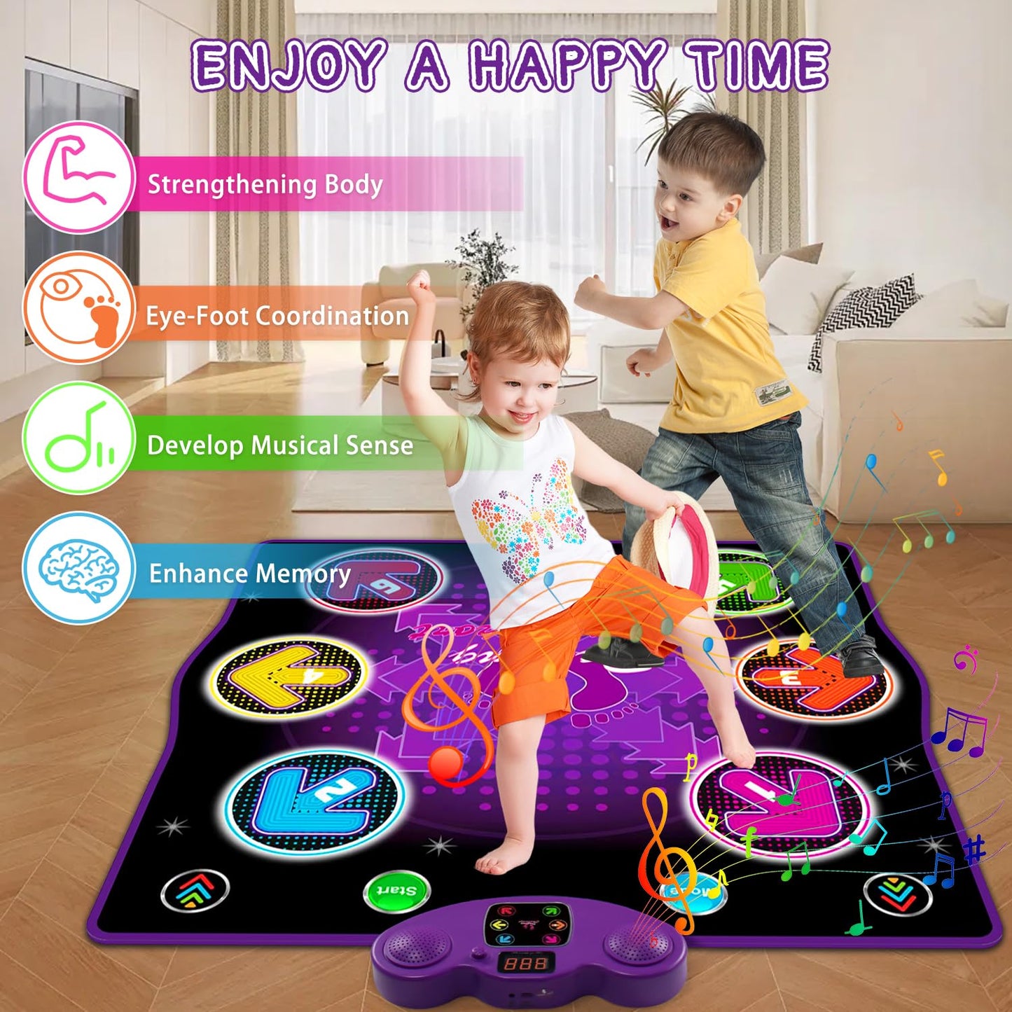 Wireless Bluetooth Light-Up Electronic Dance Pad 6-Key Night Light Purple NEW