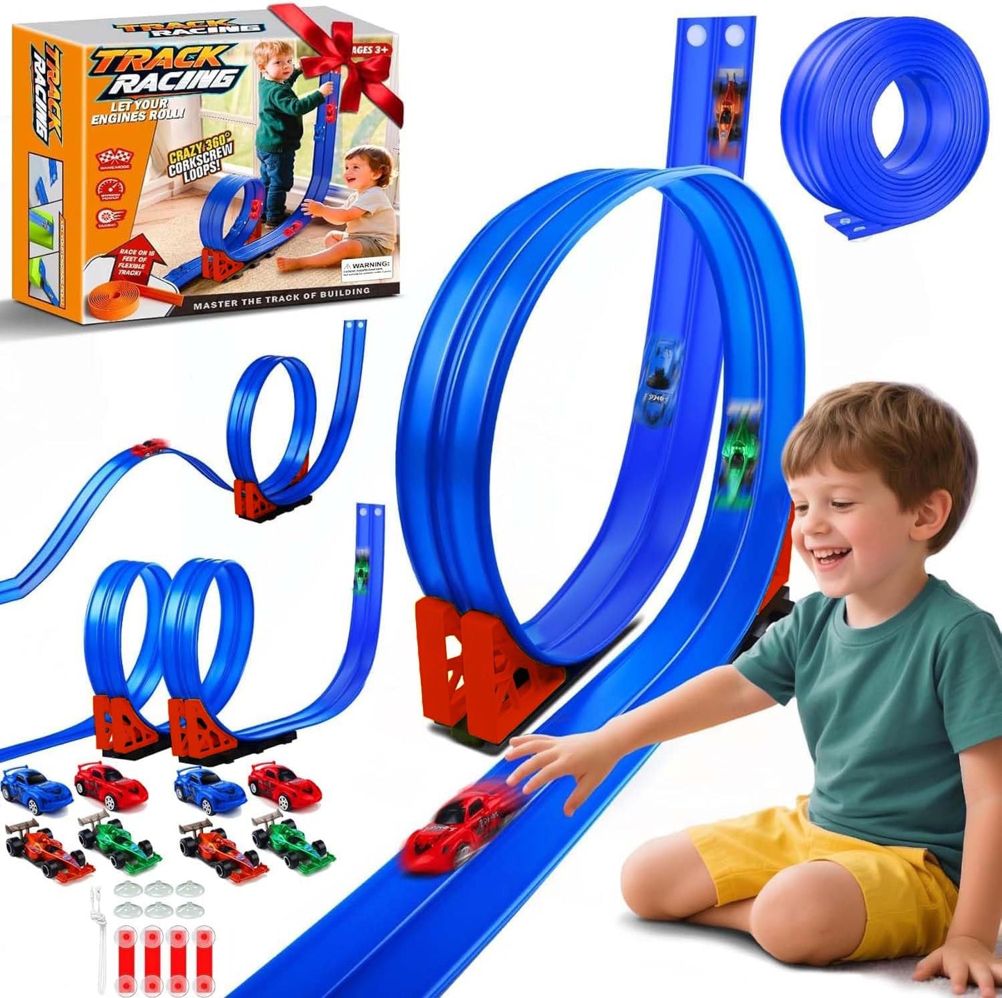 Large Flexible 16ft Blue & Red Race Track Set for Motor Vehicles Size Large DEMO