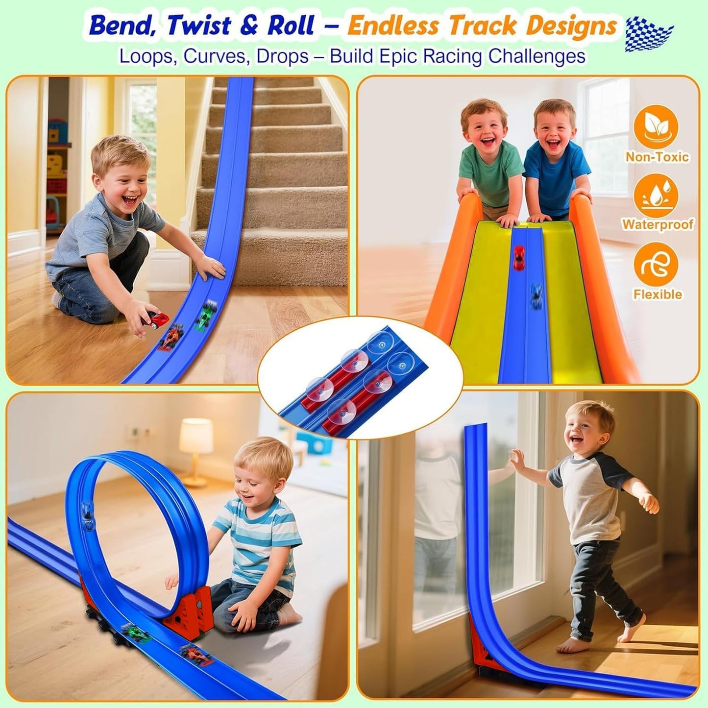 Large Flexible 16ft Blue & Red Race Track Set for Motor Vehicles Size Large DEMO