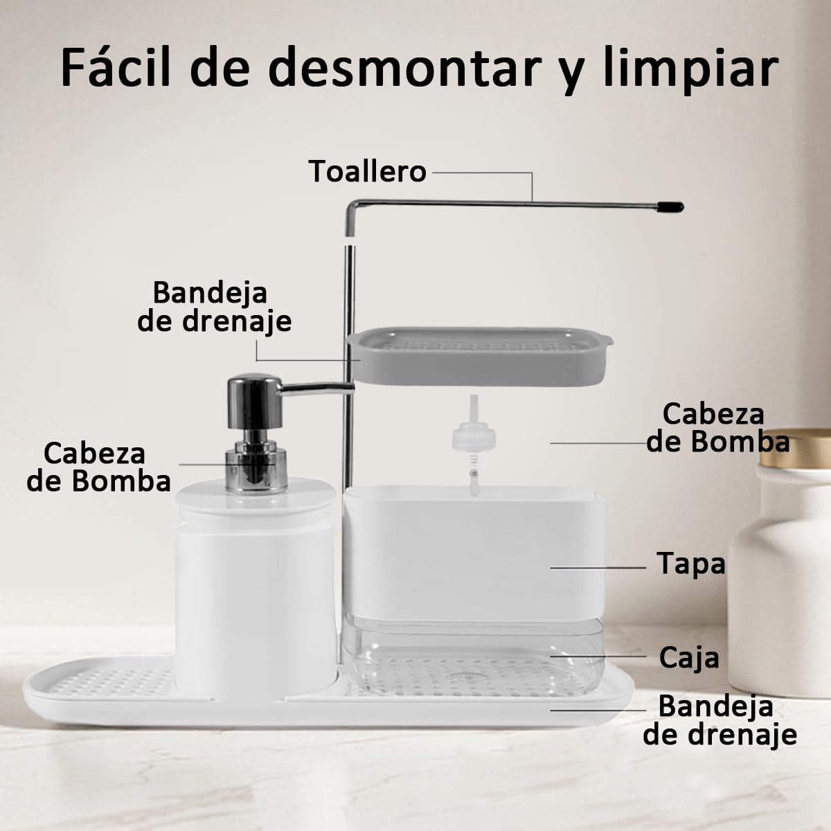 4-in-1 Kitchen Sink Organizer Caddy Soap Dispenser White & Grey Storage NEW