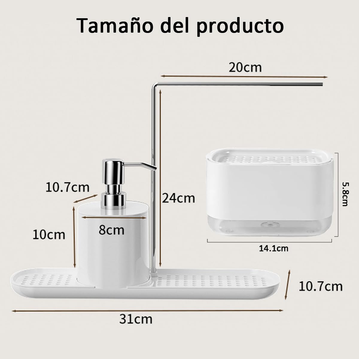 4-in-1 Kitchen Sink Organizer Caddy Soap Dispenser White & Grey Storage NEW