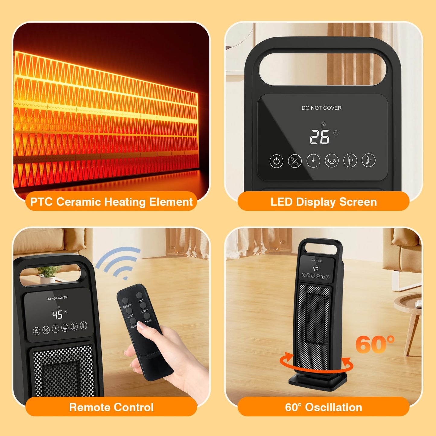 ADVWIN 2000W Heating Ceramic Space Heater with Remote Control for Home DEMO