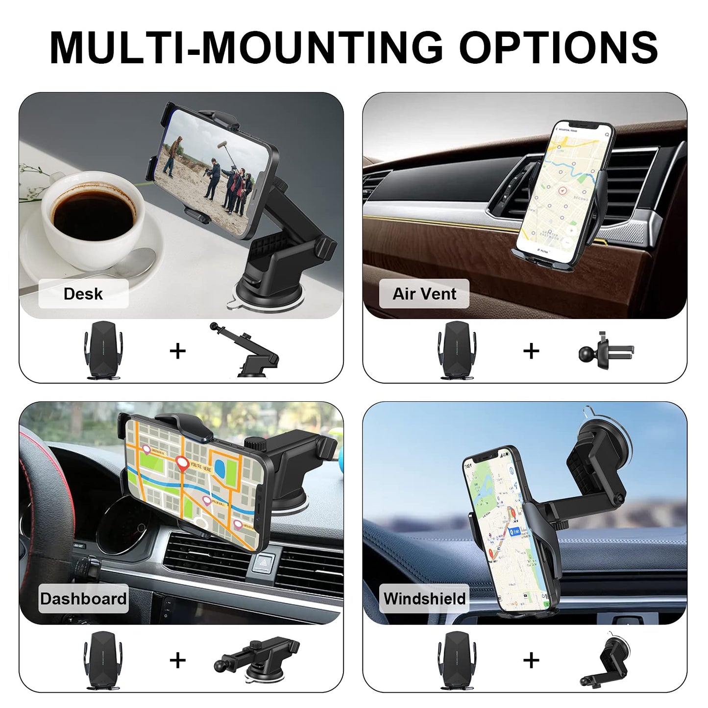 Wireless Qi Fast Charging Car Phone Holder Automobile Charger in Black - DEMO