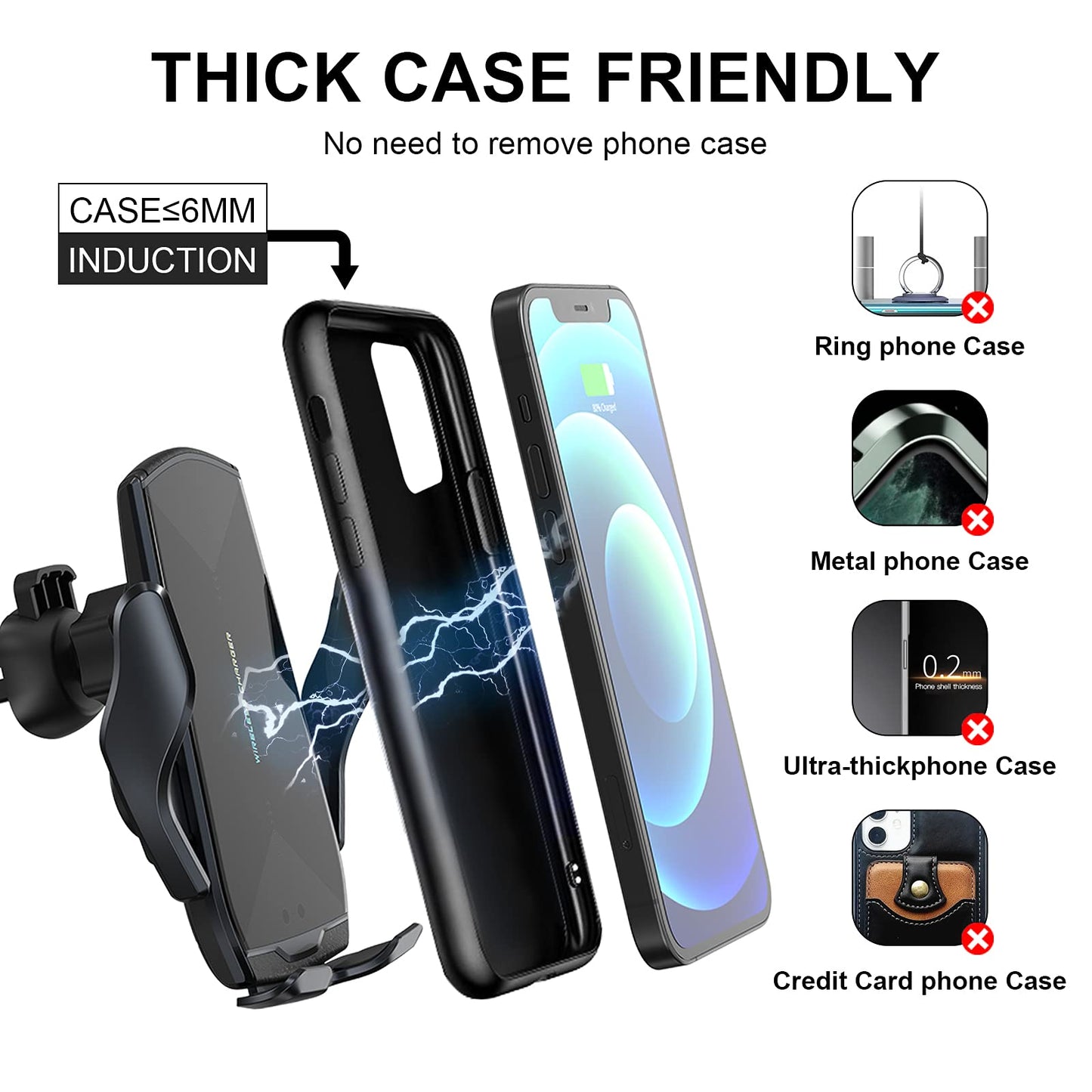 Wireless Qi Fast Charging Car Phone Holder Automobile Charger in Black - DEMO