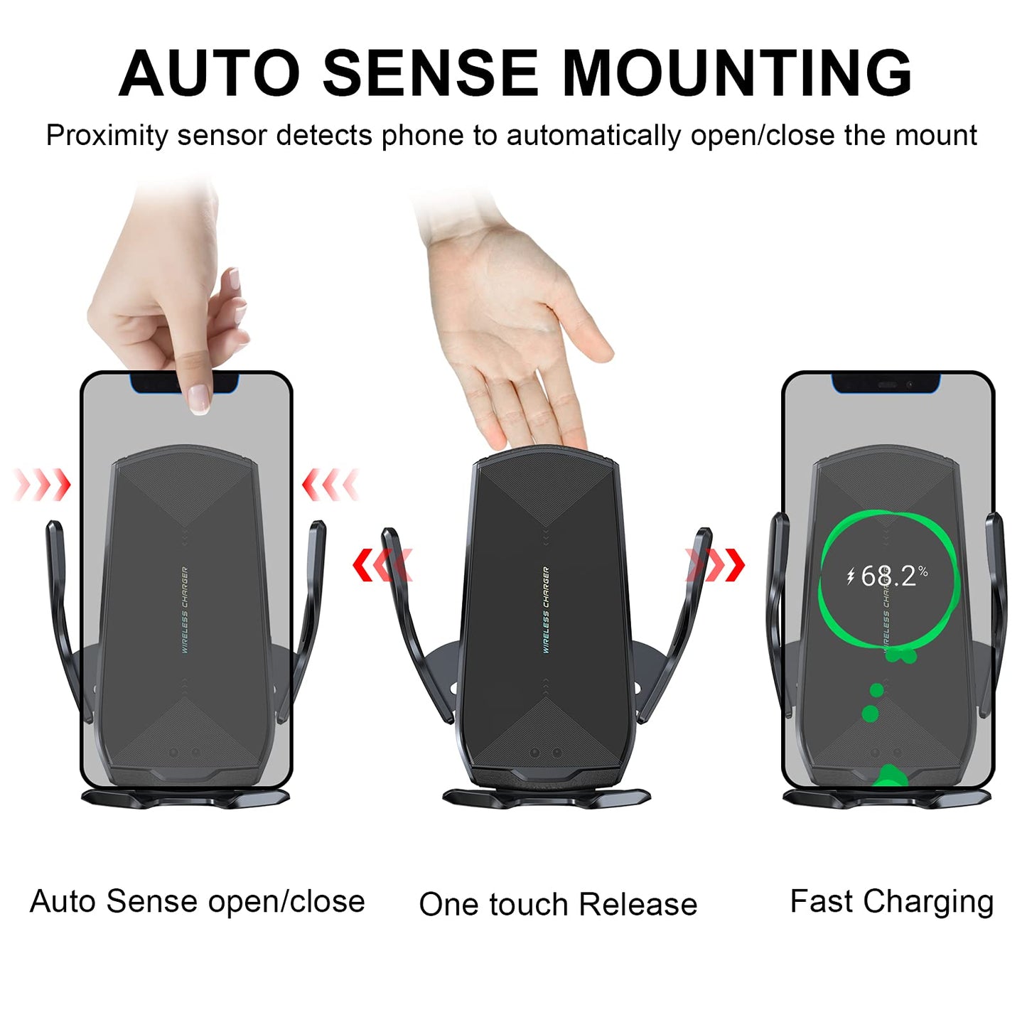 Wireless Qi Fast Charging Car Phone Holder Automobile Charger in Black - DEMO