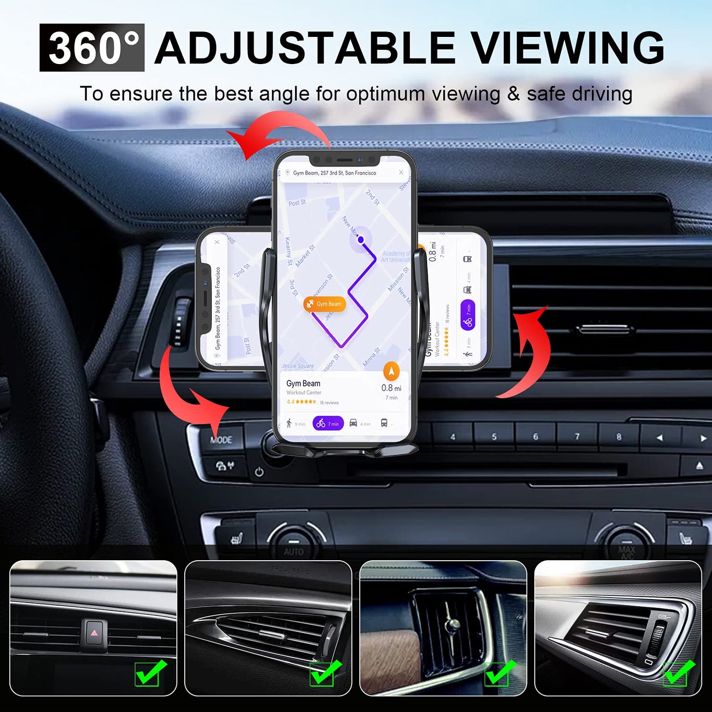 Wireless Qi Fast Charging Car Phone Holder Automobile Charger in Black - DEMO