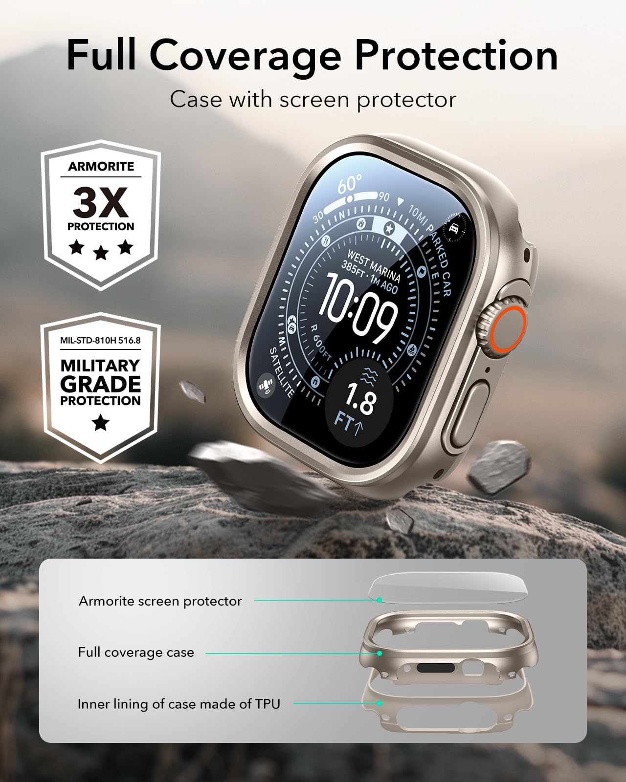 ESR Titanium Gold Screen Protector for Apple Watch Ultra 44mm - Durable DEMO