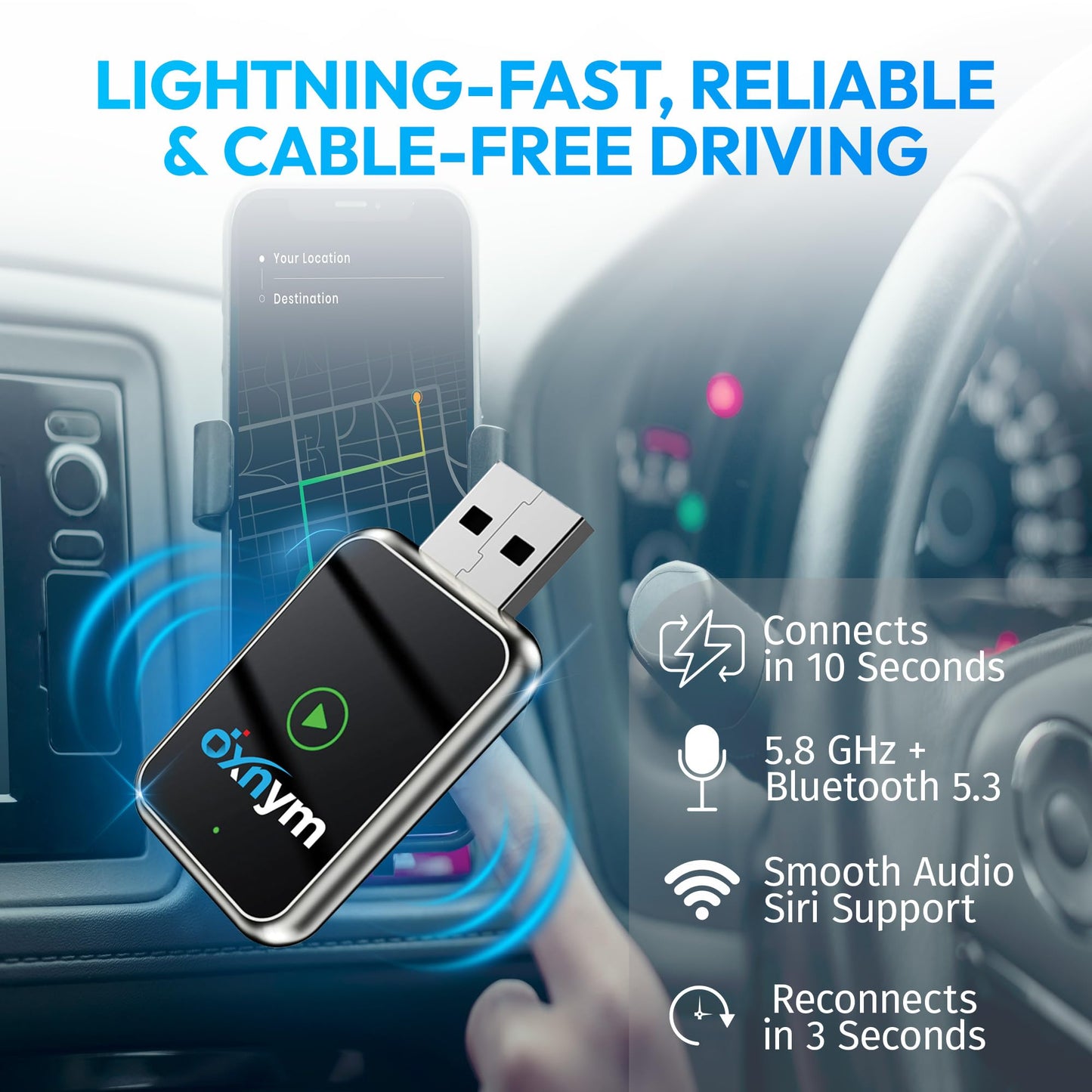OXNYM Wireless Apple CarPlay & Android Auto Input Adapter for Hands-Free DEMO