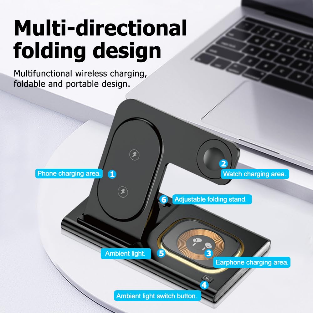 4-in-1 Magnetic Foldable Wireless LED Night Light Induction Charger Black DEMO