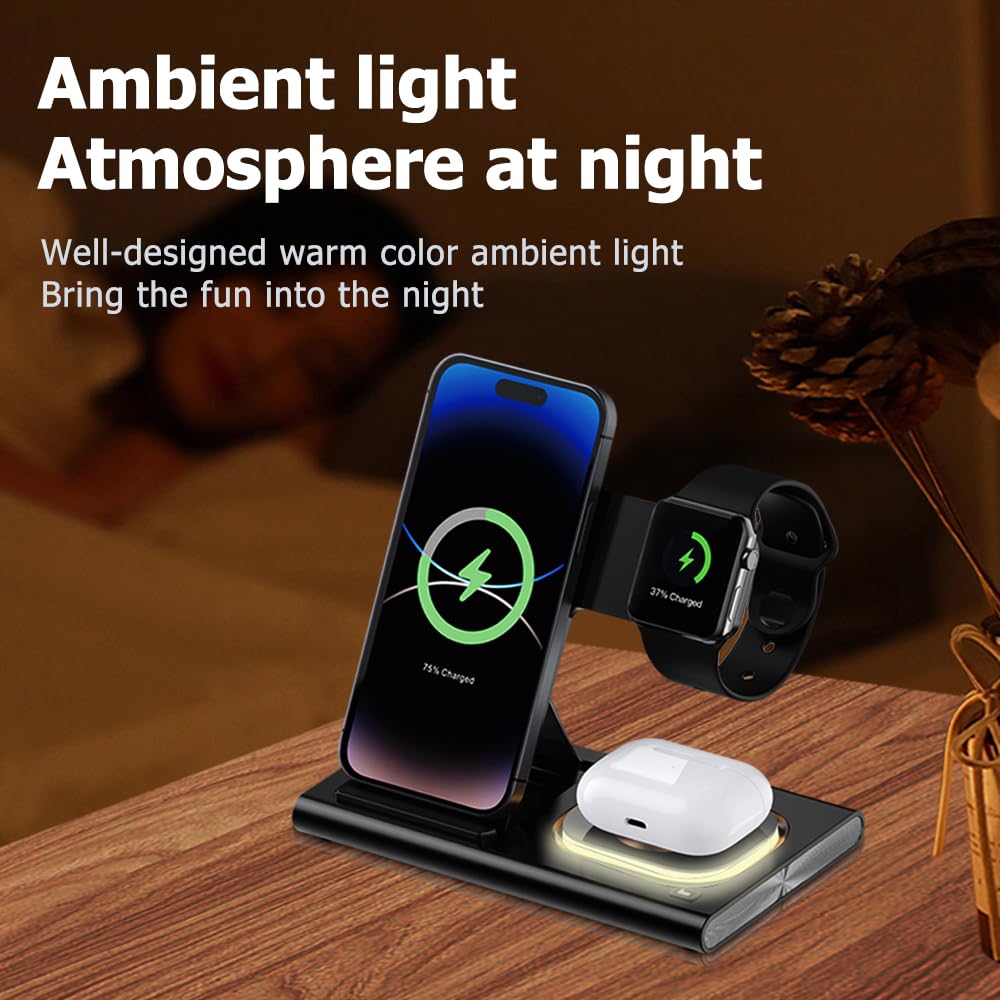 4-in-1 Magnetic Foldable Wireless LED Night Light Induction Charger Black DEMO