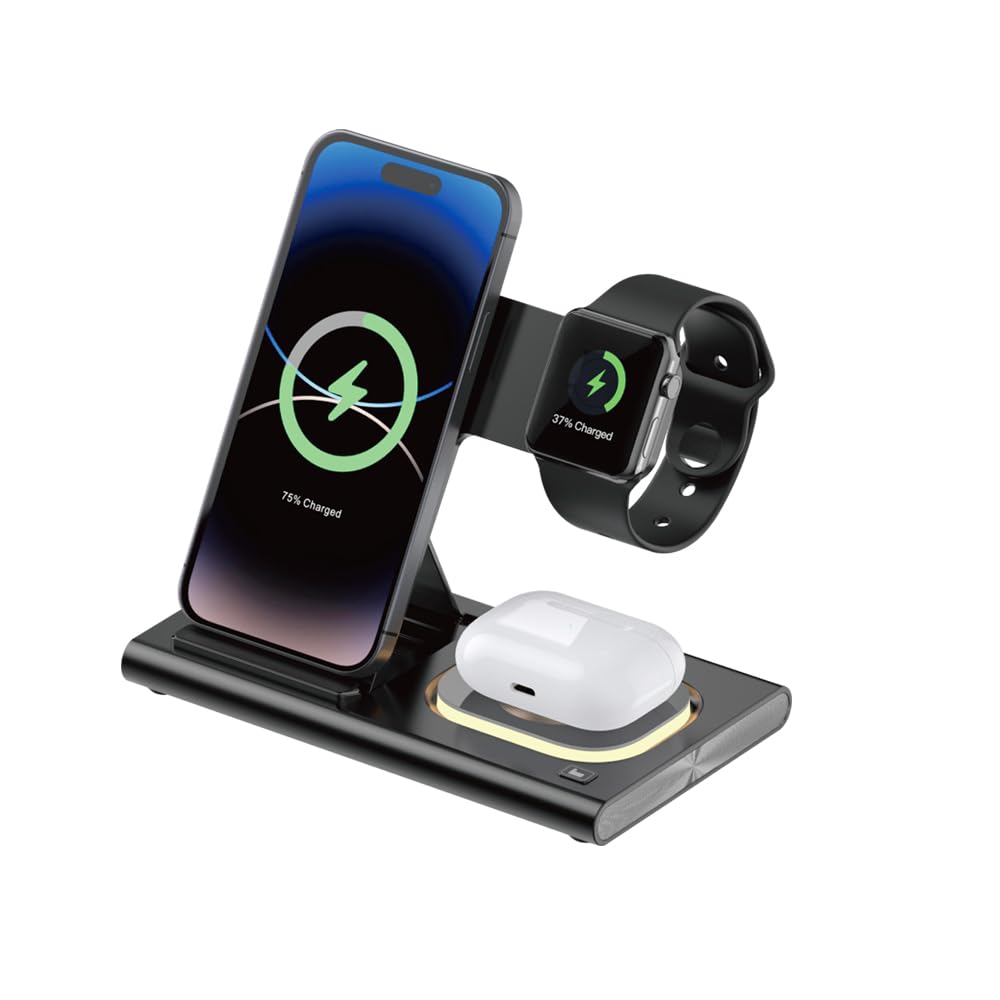 4-in-1 Magnetic Foldable Wireless LED Night Light Induction Charger Black DEMO