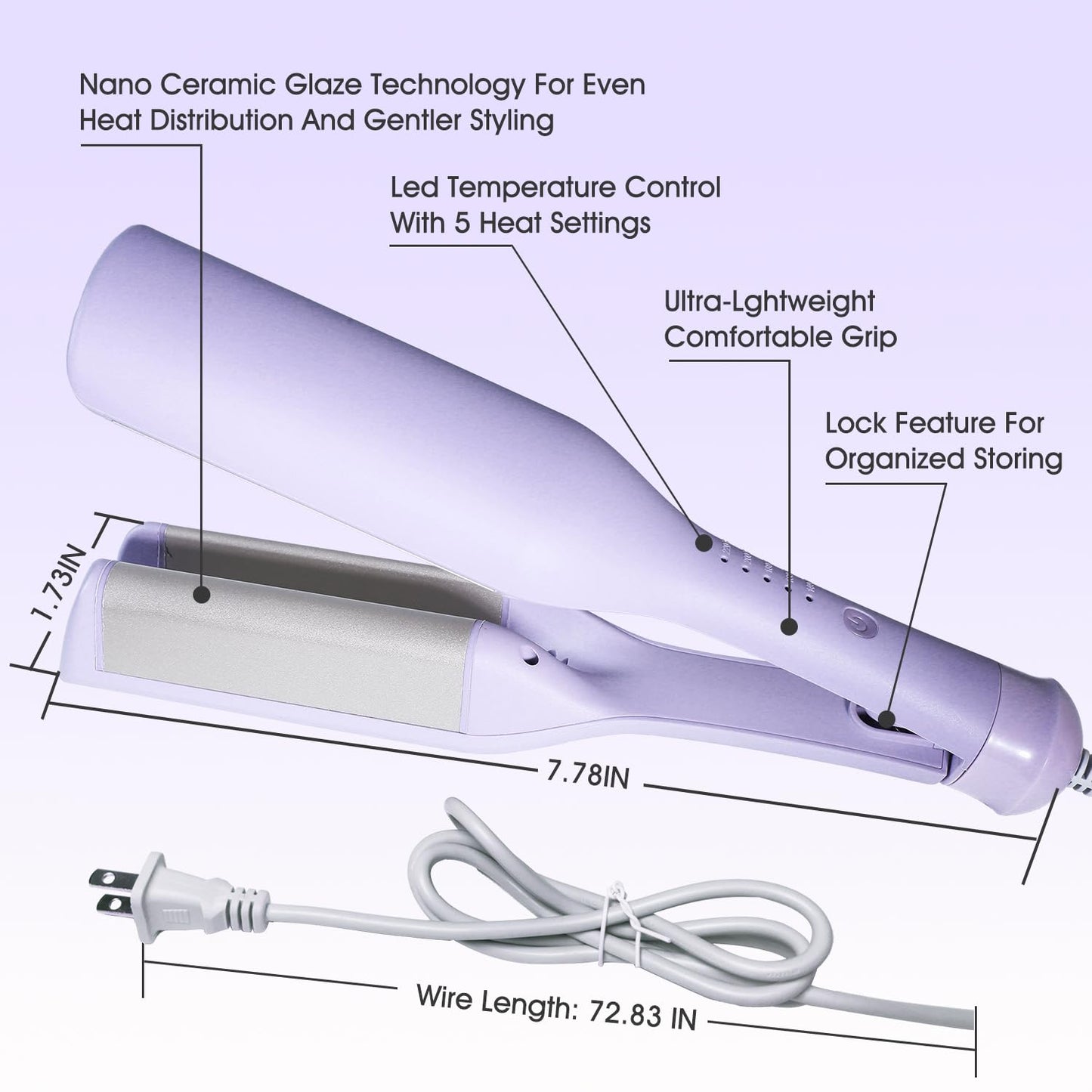Yueying 1.4" Purple Ceramic Tourmaline Hair Curling Iron for All Types DEMO