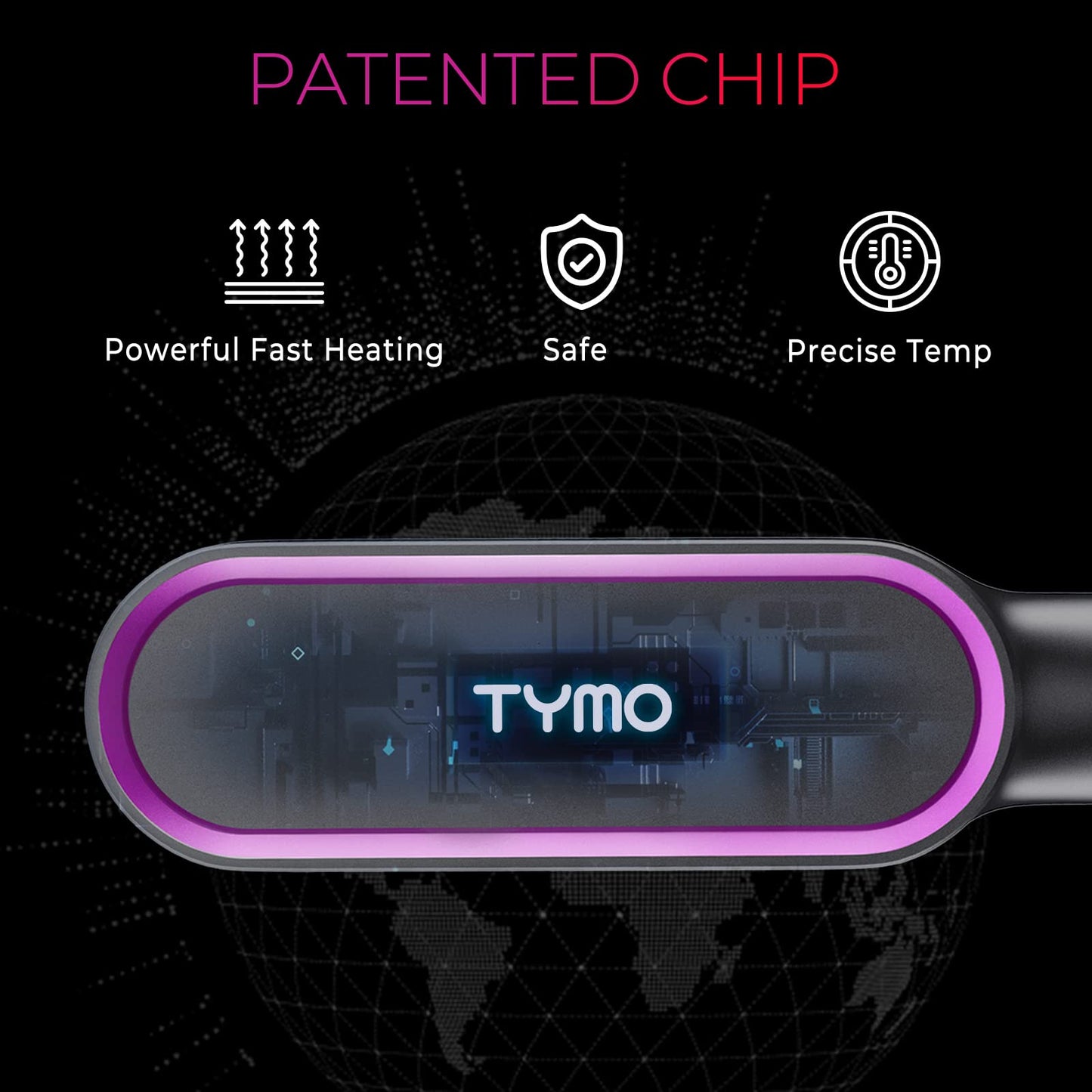 TYMO Grey Hair Straightener Brush with Built-in Comb for Fast Heating and DEMO