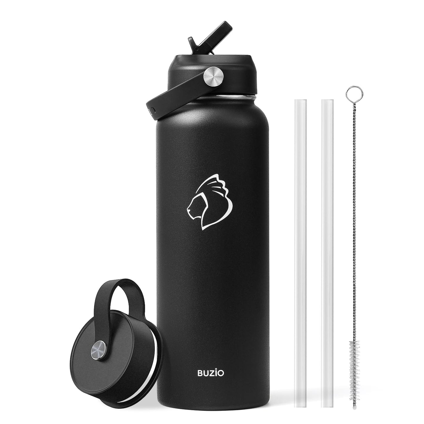 BUZIO 40 oz / 1L Insulated Drink Bottle with Dust-Proof Straw Lid and Spout NEW