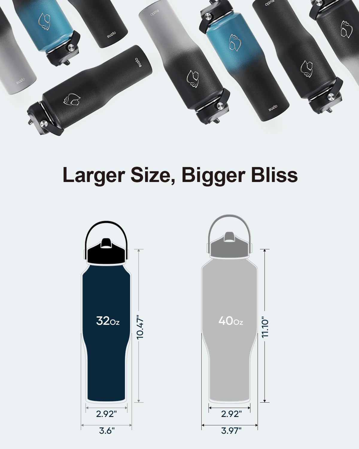 BUZIO 32 oz Stainless Steel Insulated Sports Water Bottle Fits Car Cup Size NEW