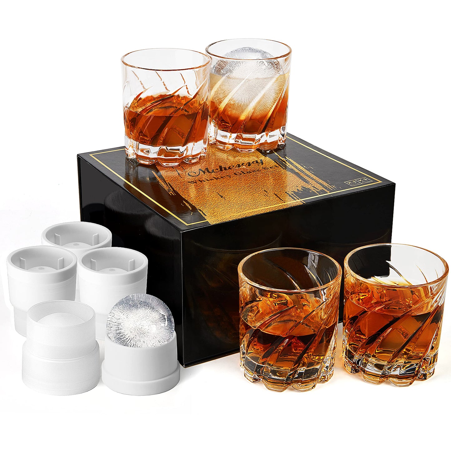 MCHERRY Whiskey Glassware Set of 4 with Iceball Molds Transparent Standard NEW