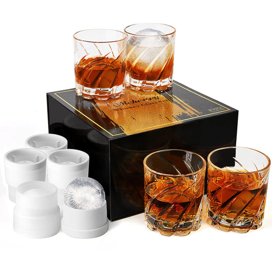 MCHERRY Whiskey Glassware Set of 4 with Iceball Molds Transparent Standard NEW