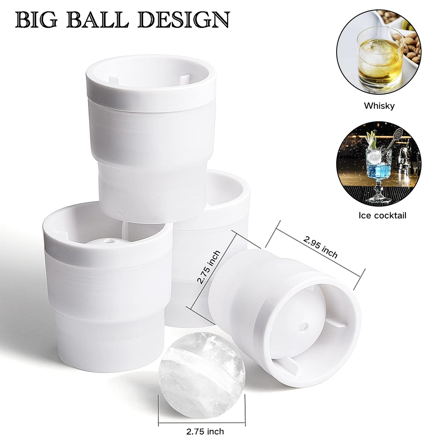 MCHERRY Whiskey Glassware Set of 4 with Iceball Molds Transparent Standard NEW