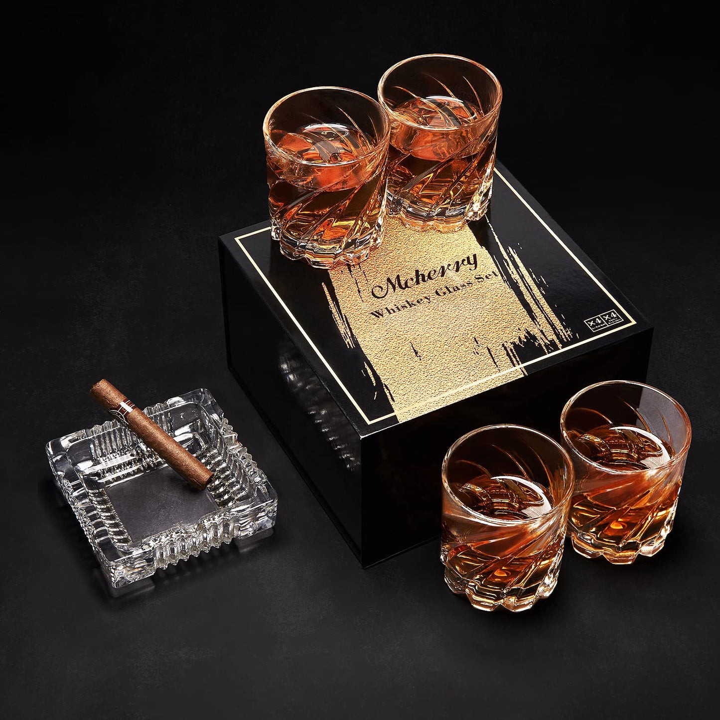 MCHERRY Whiskey Glassware Set of 4 with Iceball Molds Transparent Standard NEW