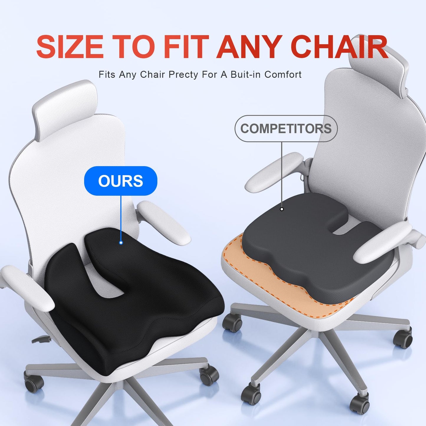 Benazcap Ergonomic Coccyx Seat Cushion XL Memory Foam Back Support Size XL DEMO