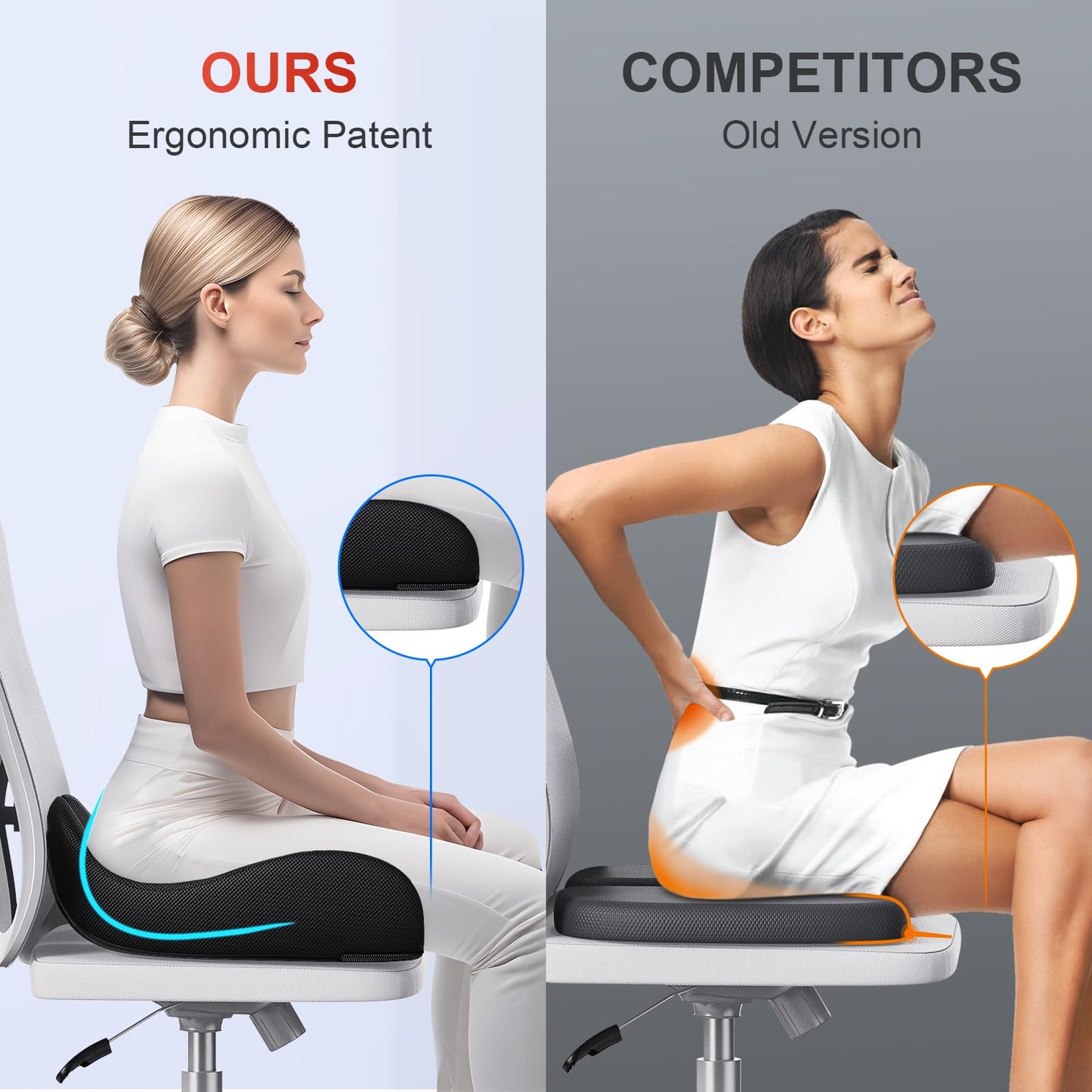 Benazcap Ergonomic Coccyx Seat Cushion XL Memory Foam Back Support Size XL DEMO