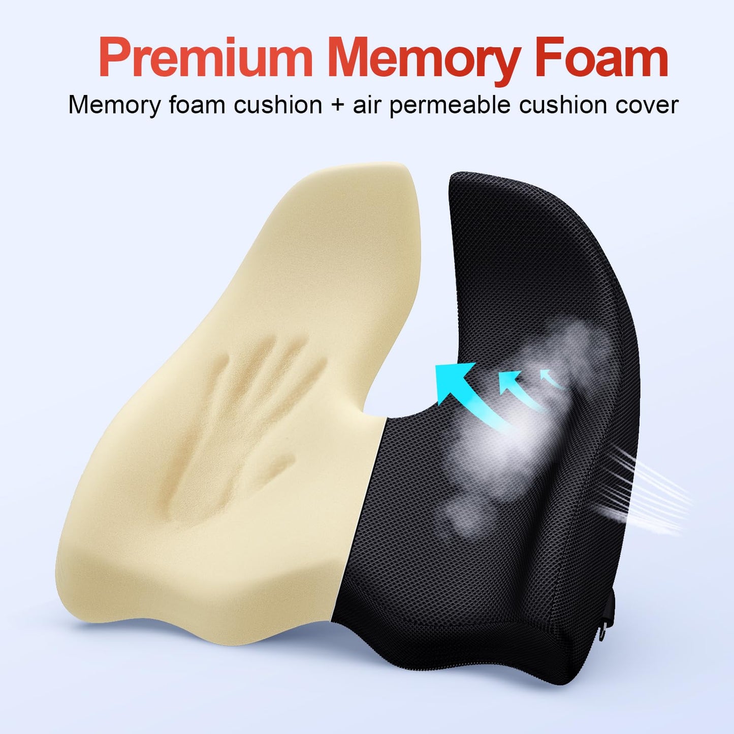 Benazcap Ergonomic Coccyx Seat Cushion XL Memory Foam Back Support Size XL DEMO