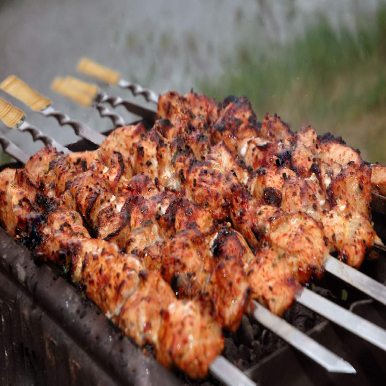 Antallcky 22" Stainless Steel Barbecue Grilling Skewers, Reusable Kebab NEW