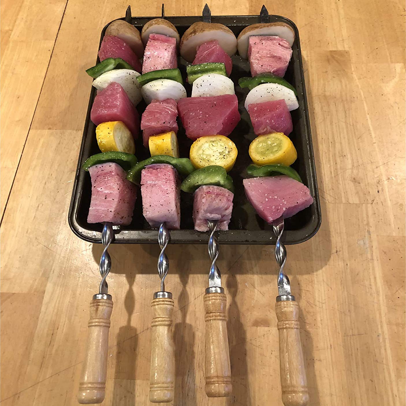 Antallcky 22" Stainless Steel Barbecue Grilling Skewers, Reusable Kebab NEW