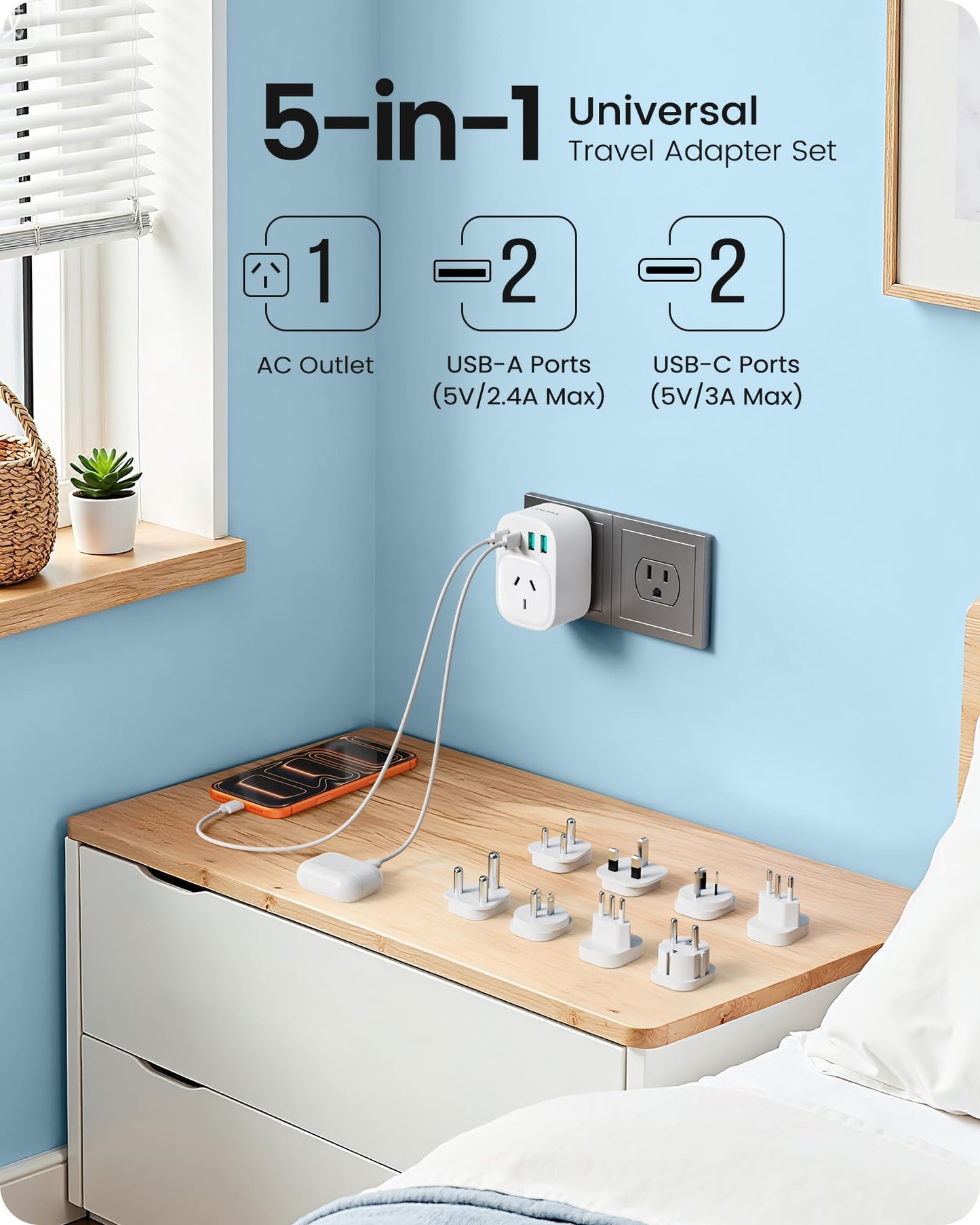 LENCENT Universal International Power Adapter Type B/E/F/D/G/I/L/M/N White NEW