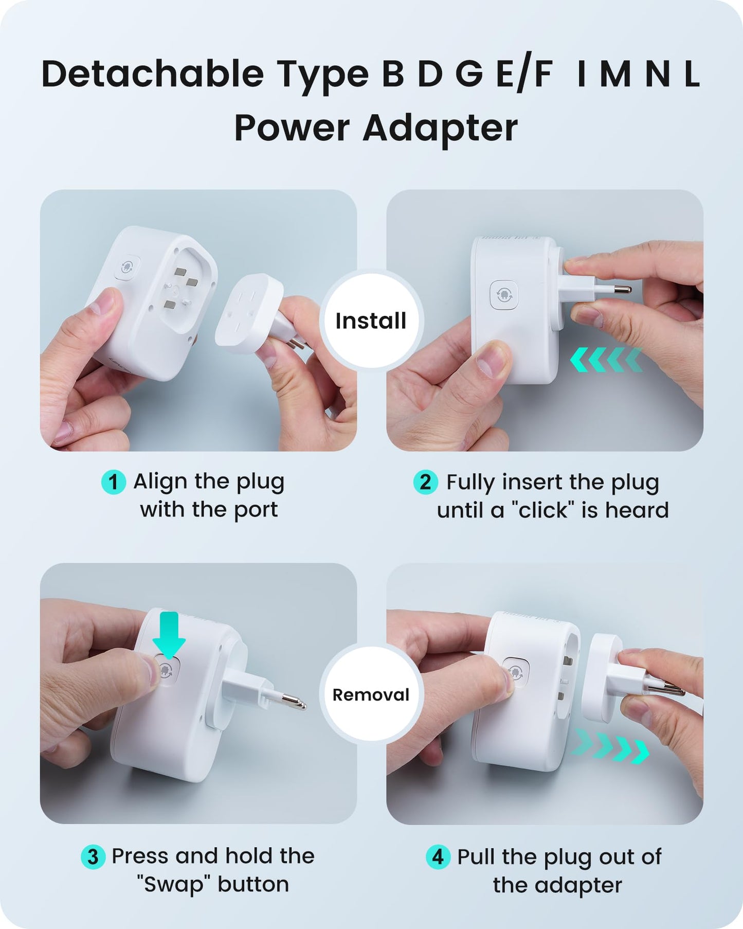 LENCENT Universal International Power Adapter Type B/E/F/D/G/I/L/M/N White NEW