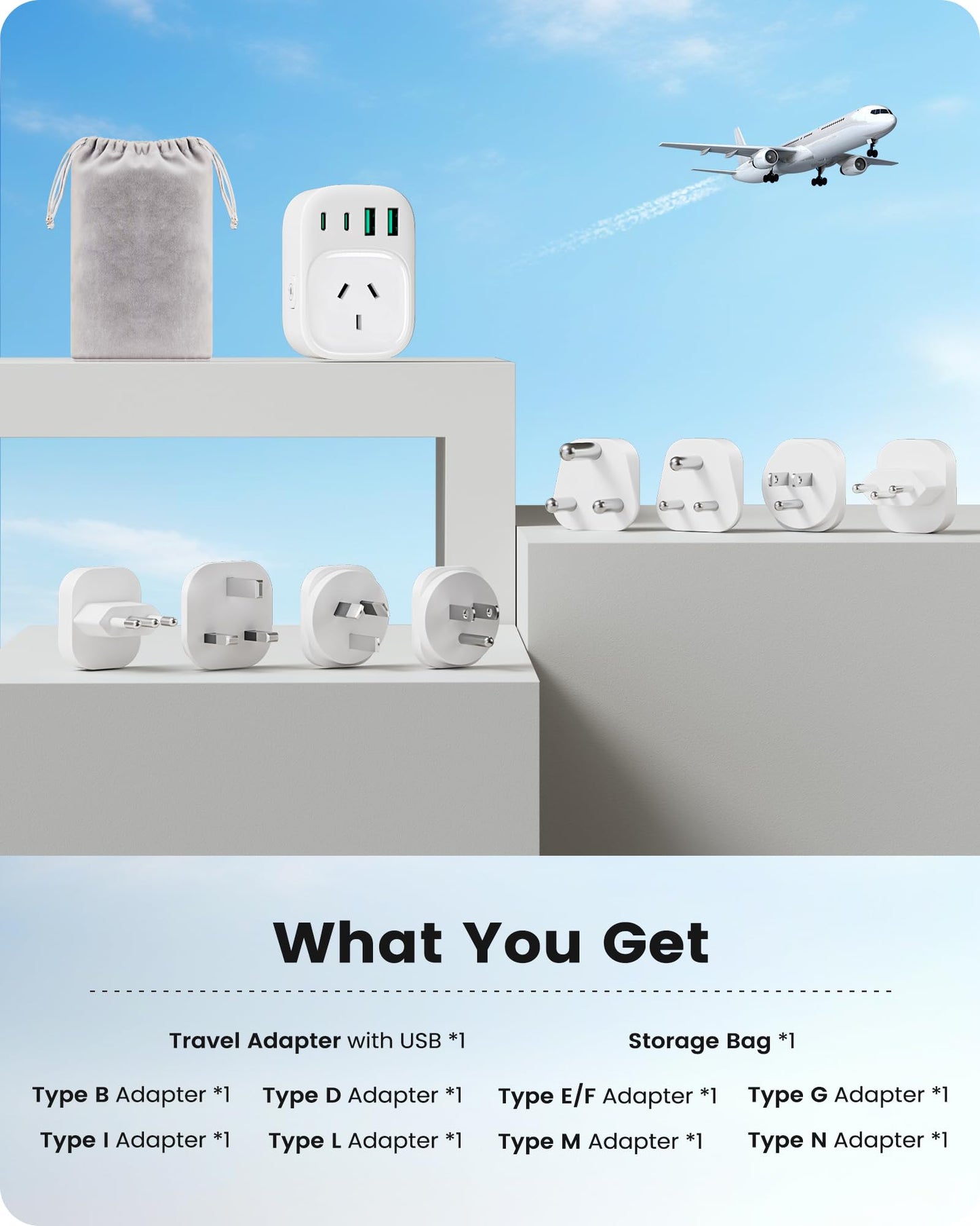 LENCENT Universal International Power Adapter Type B/E/F/D/G/I/L/M/N White NEW