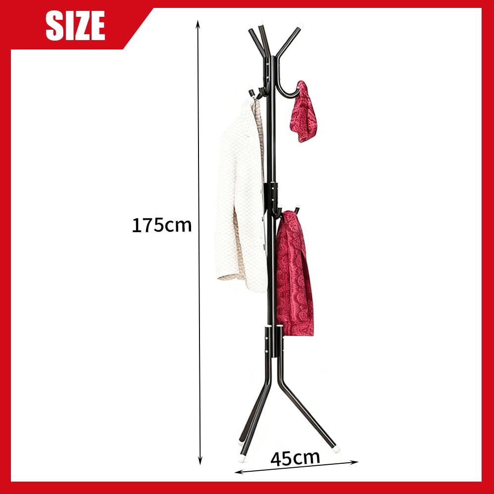 Freestanding Coat Rack with 9 Hooks Standing Clothes Hanger Tree Black NEW