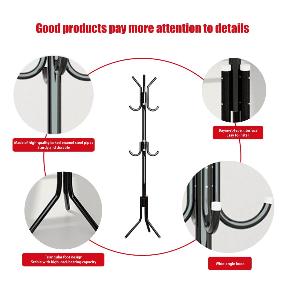 Freestanding Coat Rack with 9 Hooks Standing Clothes Hanger Tree Black NEW