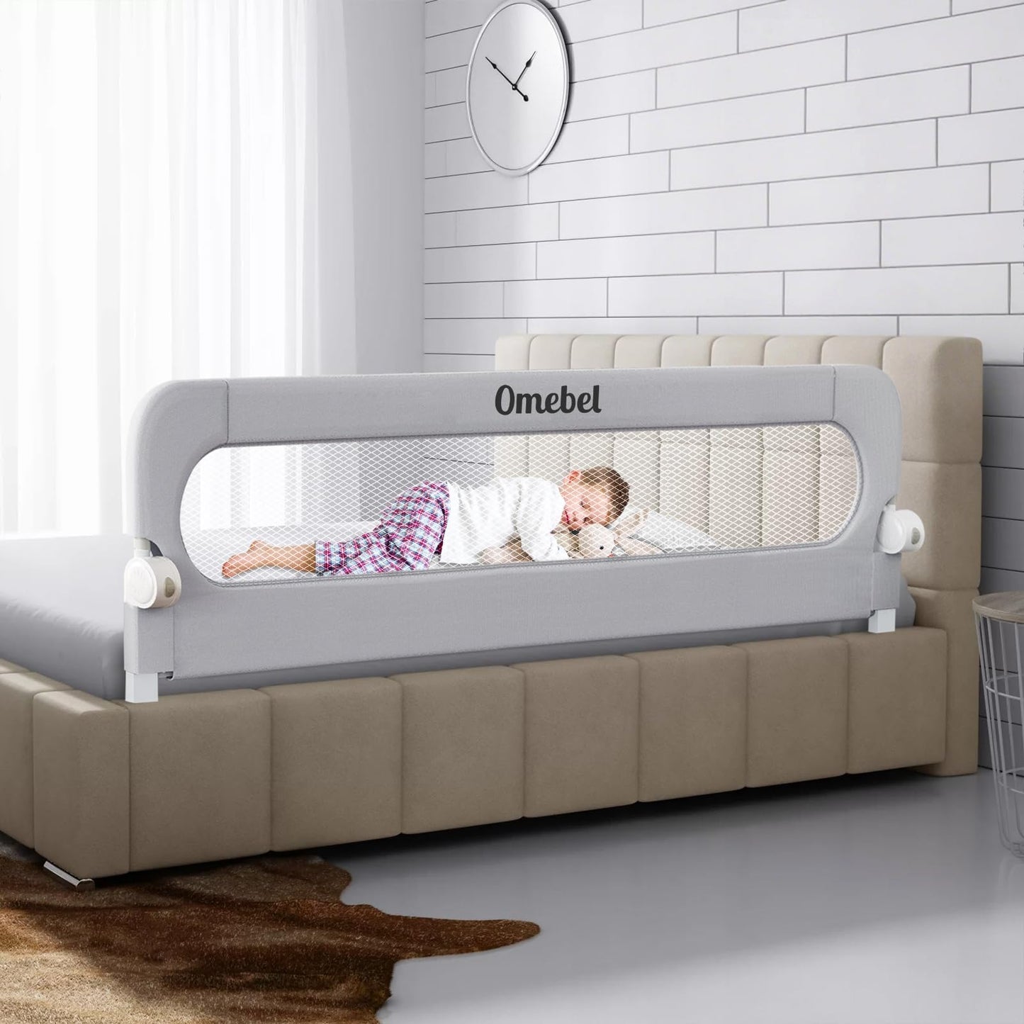 Omebel Adjustable Bed Rails Foldable Guard Mesh Fabric Grey Size 200CM NEW