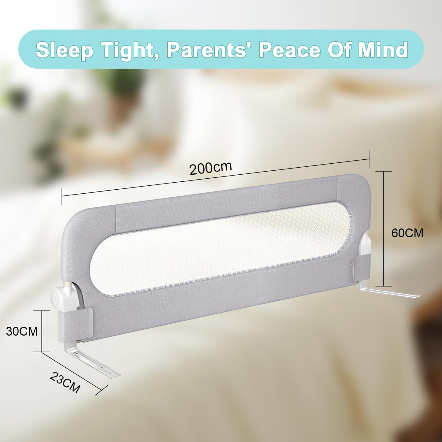 Omebel Adjustable Bed Rails Foldable Guard Mesh Fabric Grey Size 200CM NEW