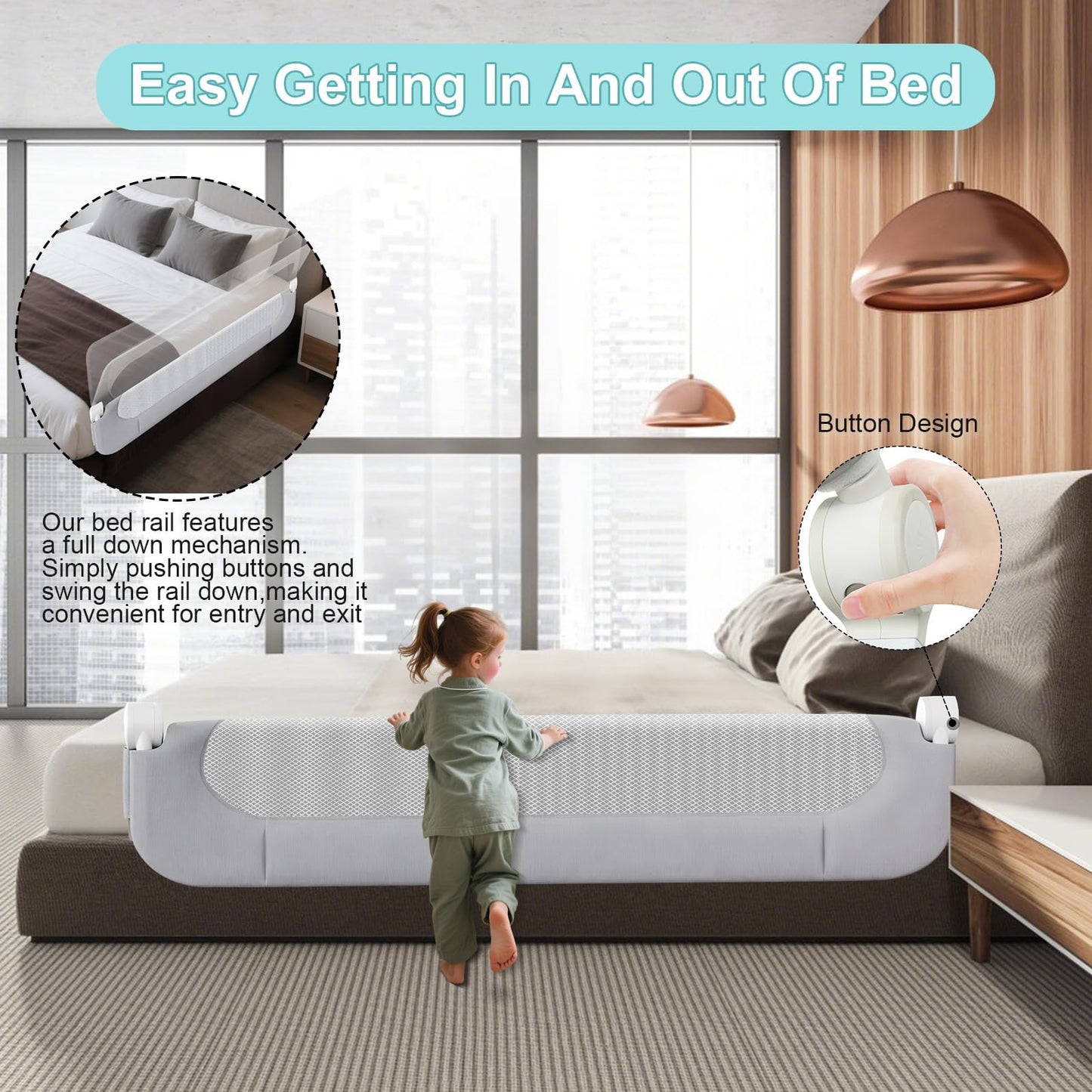 Omebel Adjustable Bed Rails Foldable Guard Mesh Fabric Grey Size 200CM NEW