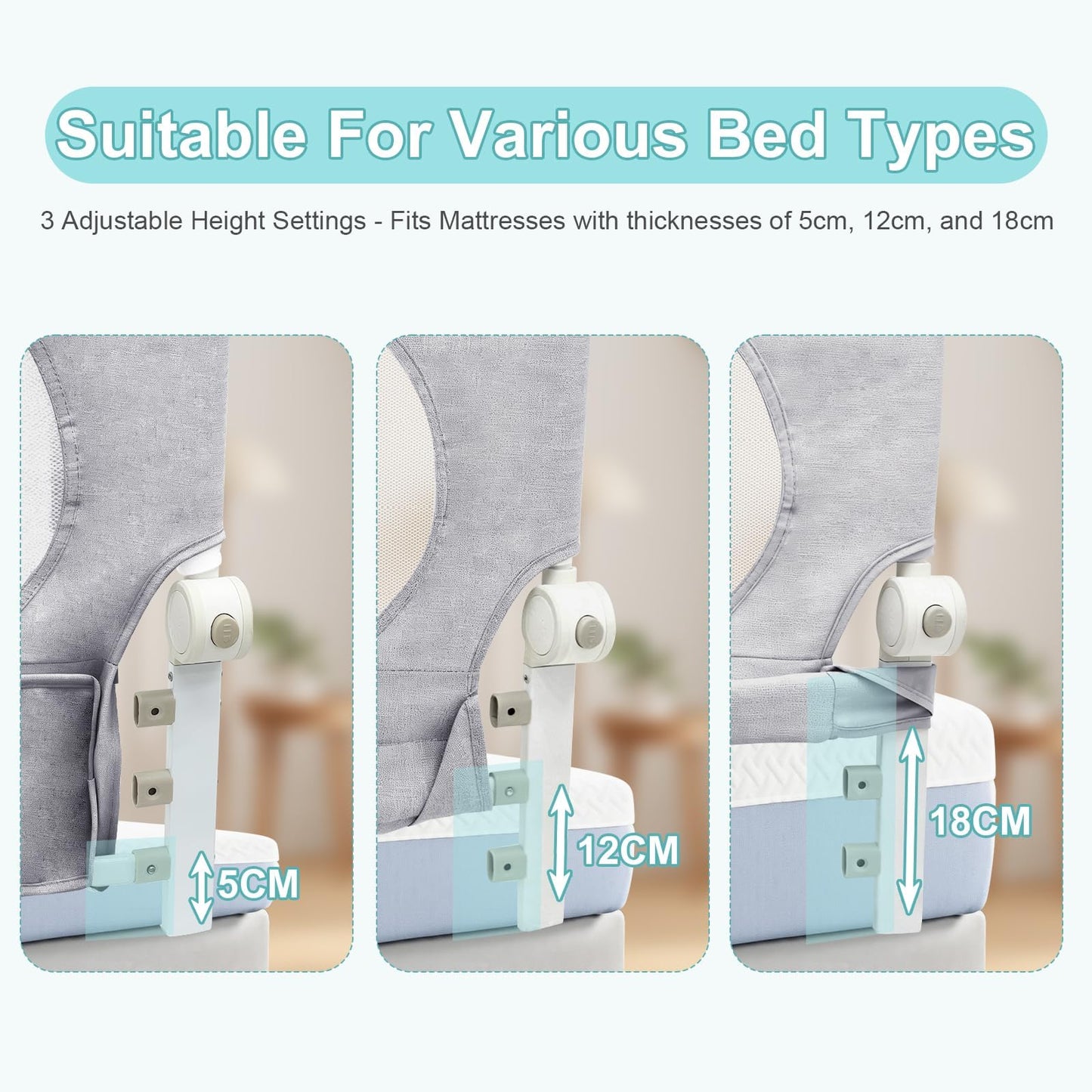 Omebel Adjustable Bed Rails Foldable Guard Mesh Fabric Grey Size 200CM NEW